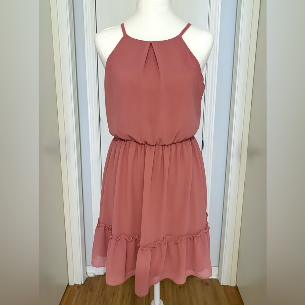 I.N. San Francisco, Rose Pink Mini Halter Dress with Fitted Elastic Waist Size S
